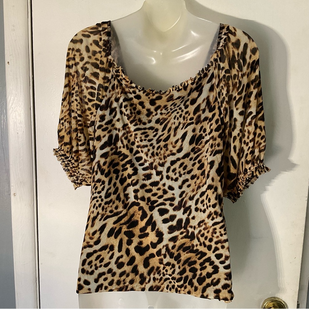 INC International Concepts Leopard Print Ruched Blouse sz XL - Picture 2 of 10